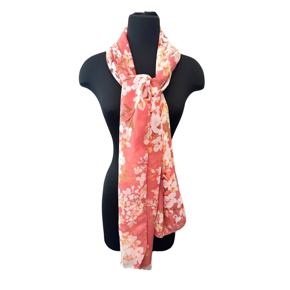 Pink Floral Lightweight Chiffon Scarf Spring Summer Boho Feminine